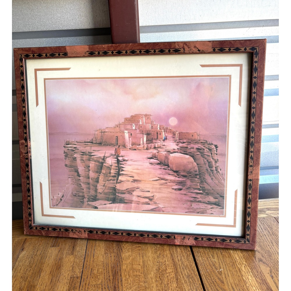 Vintage Ron Bergen Mountain Top‎ Home Framed Southwestern Desert Print